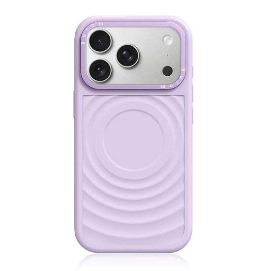 Compatible with iPhone 18 Pro Max Liquid Silicone Frame Dual-Layer Ripple Back Panel Magnetic Phone Case - Purple