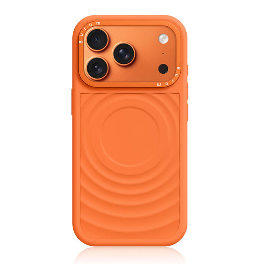 Compatible with iPhone 18 Pro Max Liquid Silicone Frame Dual-Layer Ripple Back Panel Magnetic Phone Case - Orange