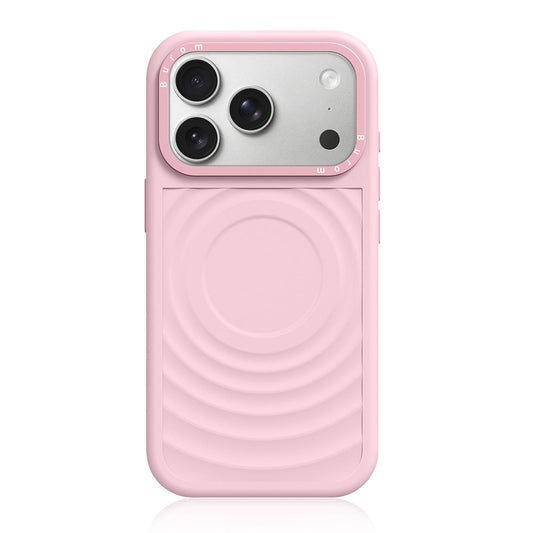 Compatible with iPhone 18 Pro Max Liquid Silicone Frame Dual-Layer Ripple Back Panel Magnetic Phone Case - Light Pink