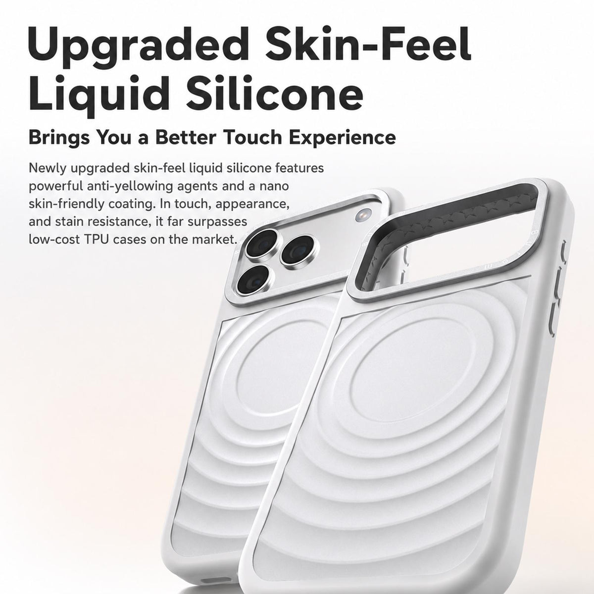 Compatible with iPhone 18 Pro Max Liquid Silicone Frame Dual-Layer Ripple Back Panel Magnetic Phone Case - Light Pink