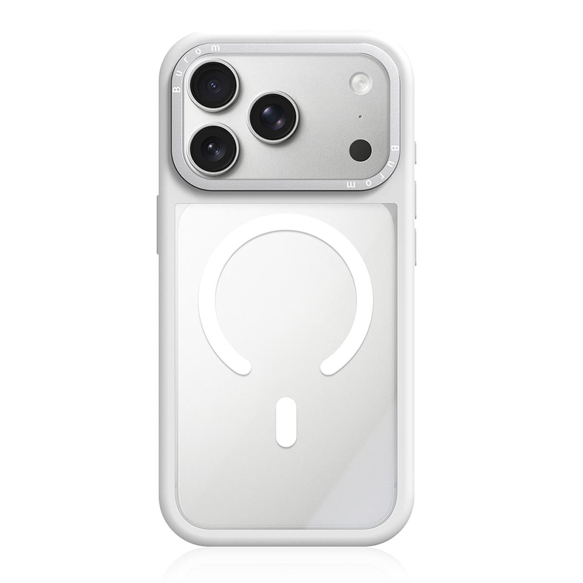 Compatible with iPhone 18 Pro Max Liquid Silicone Frame Dual-Layer Clear Back Panel Magnetic Phone Case - White