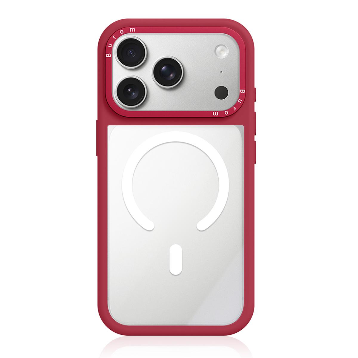 Compatible with iPhone 18 Pro Max Liquid Silicone Frame Dual-Layer Clear Back Panel Magnetic Phone Case - Red