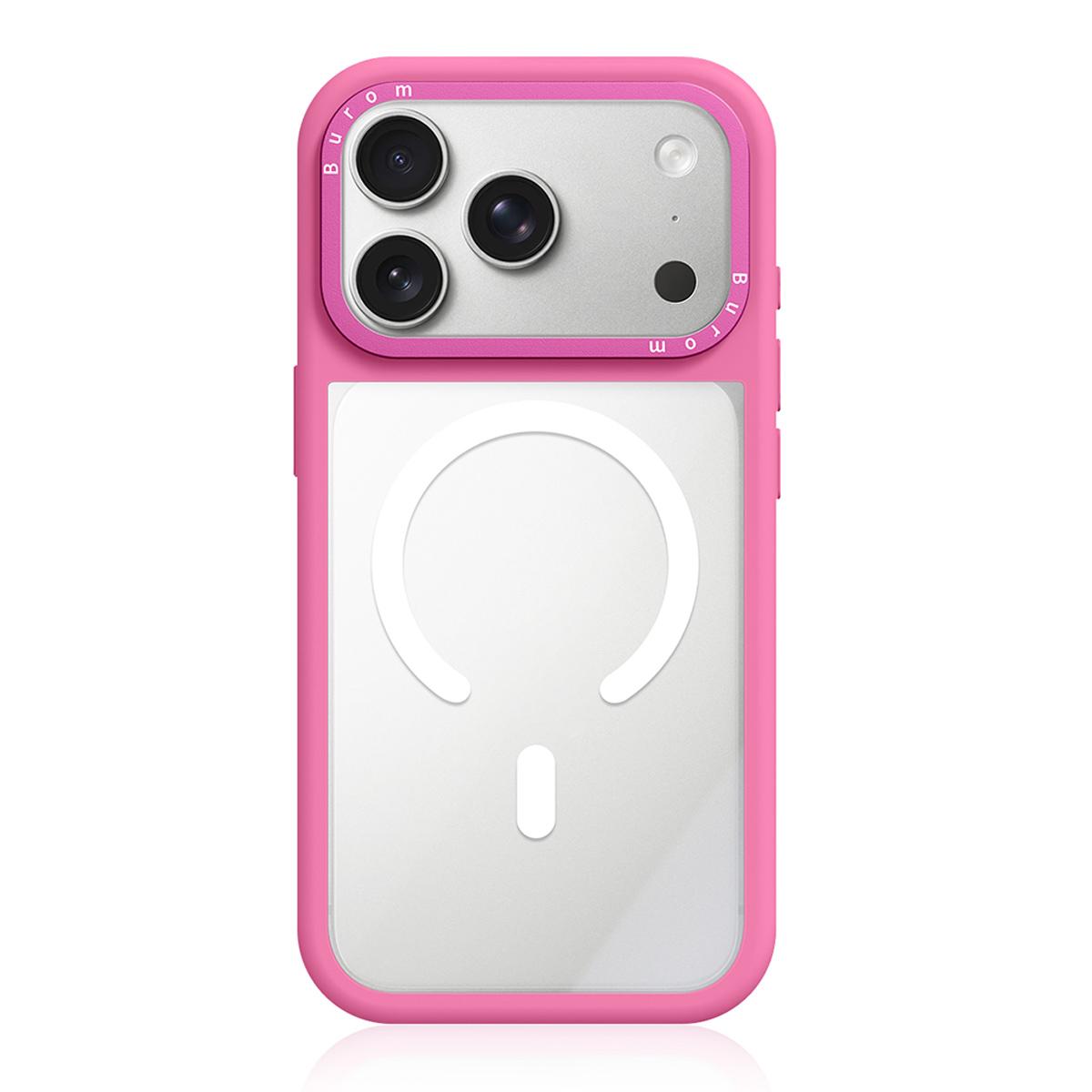 Compatible with iPhone 18 Pro Max Liquid Silicone Frame Dual-Layer Clear Back Panel Magnetic Phone Case - Rose Pink