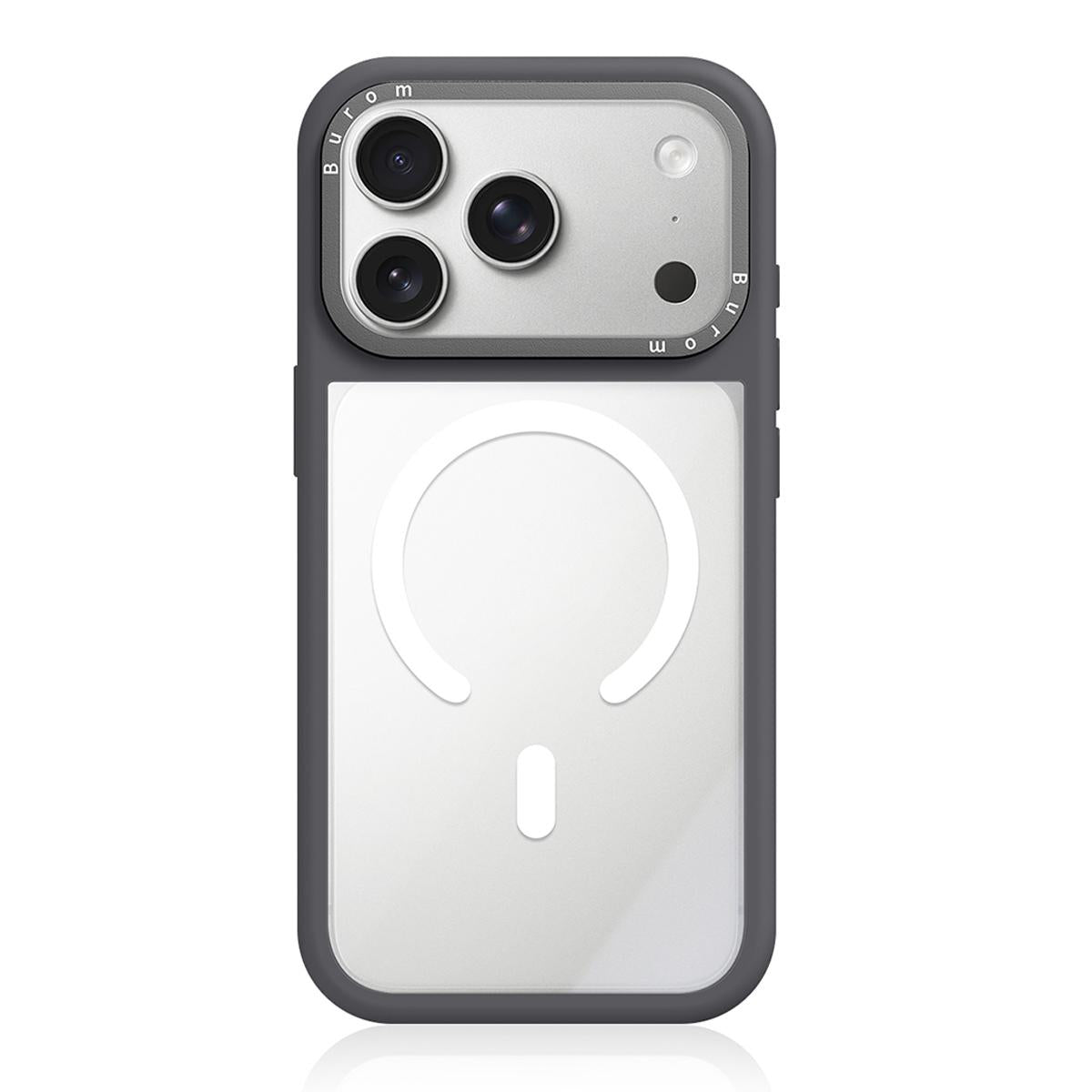 Compatible with iPhone 18 Pro Liquid Silicone Frame Dual-Layer Clear Back Panel Magnetic Phone Case - Grey