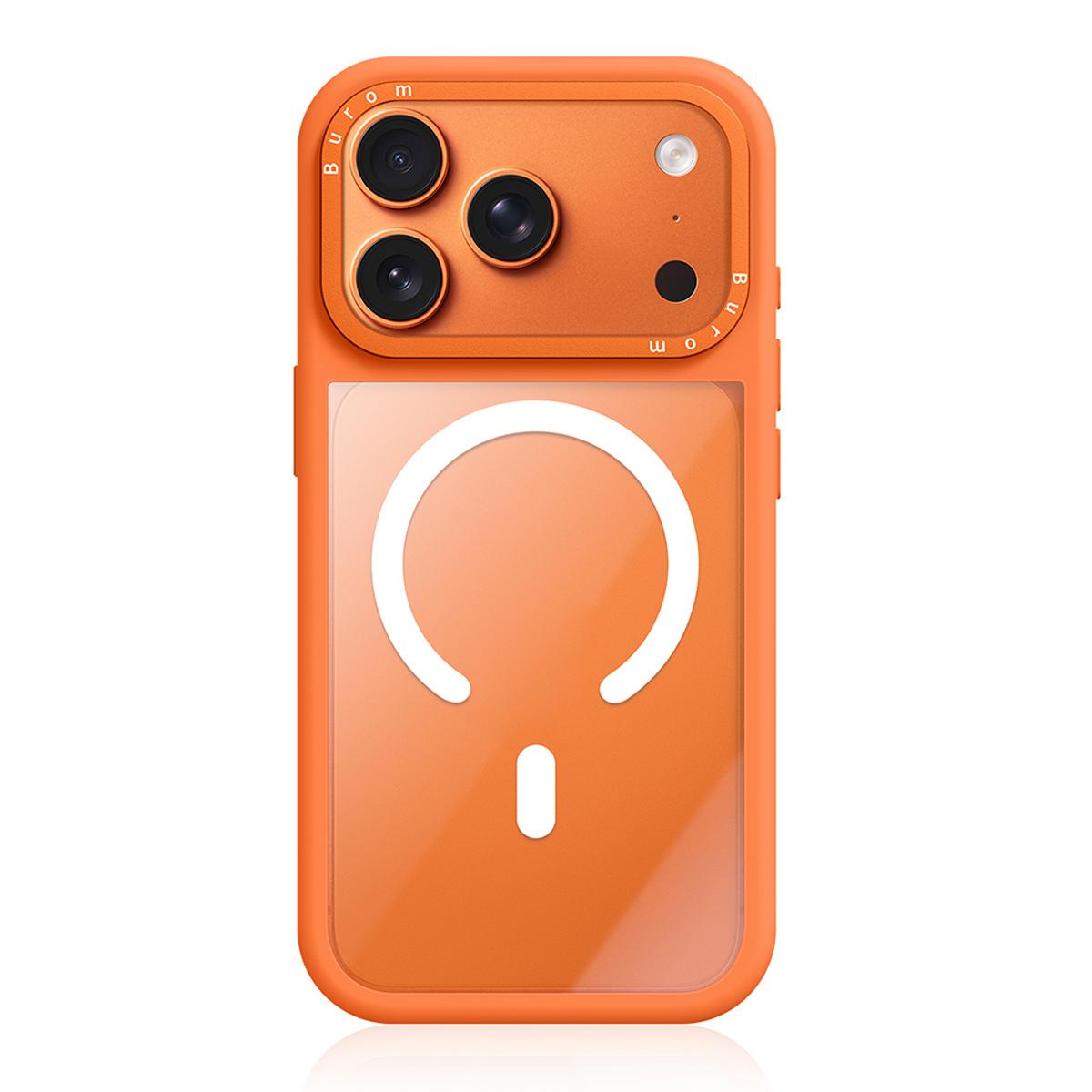 Compatible with iPhone 18 Pro Liquid Silicone Frame Dual-Layer Clear Back Panel Magnetic Phone Case - Orange