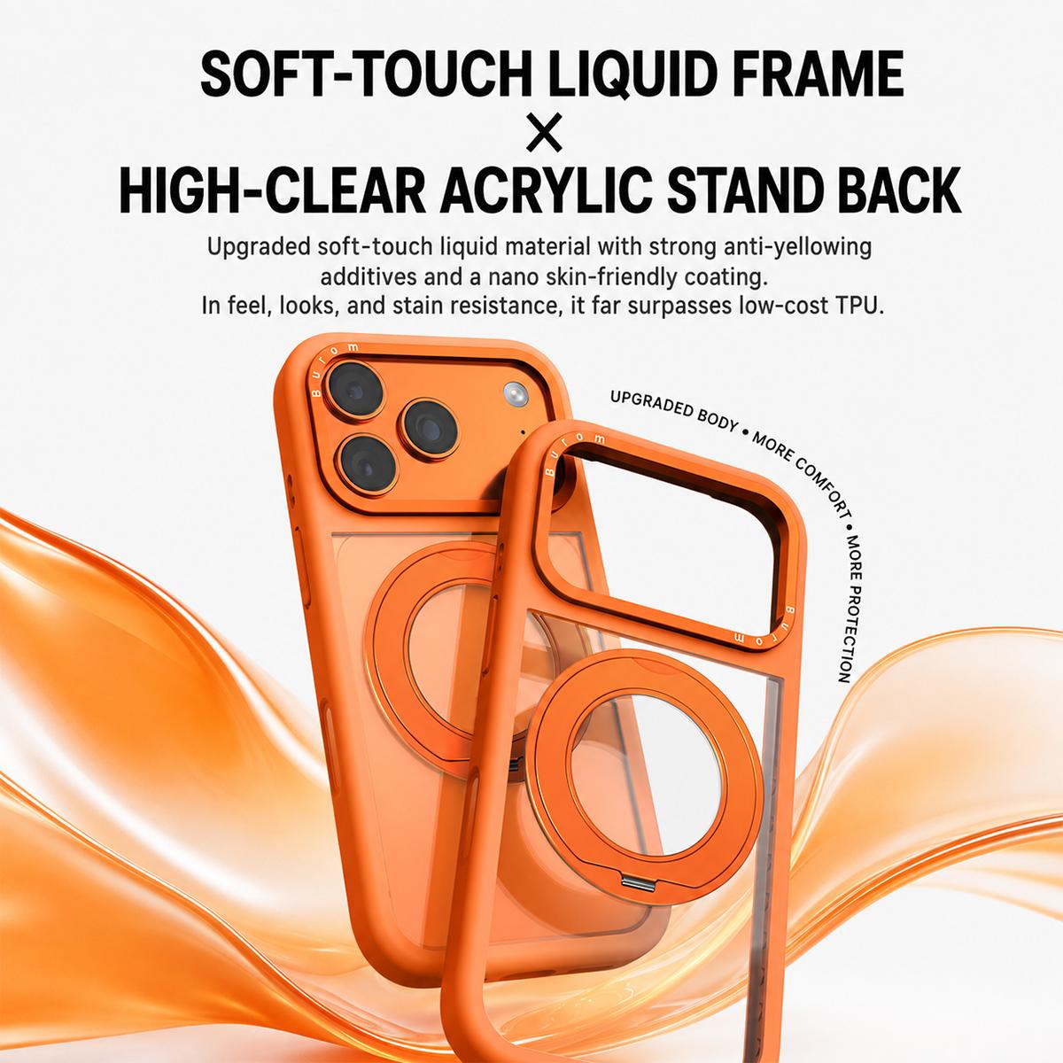 Compatible with iPhone 18 Pro Max Liquid Silicone Frame Dual-Layer Clear Back Panel Rotatable Magnetic Holder Phone Case - Light Pink