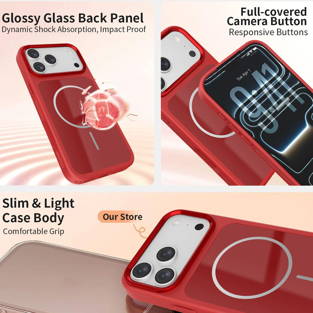 Compatible with iPhone 18 Pro Max Color Contrast Magnetic Phone Case with Wrist Strap - Pink