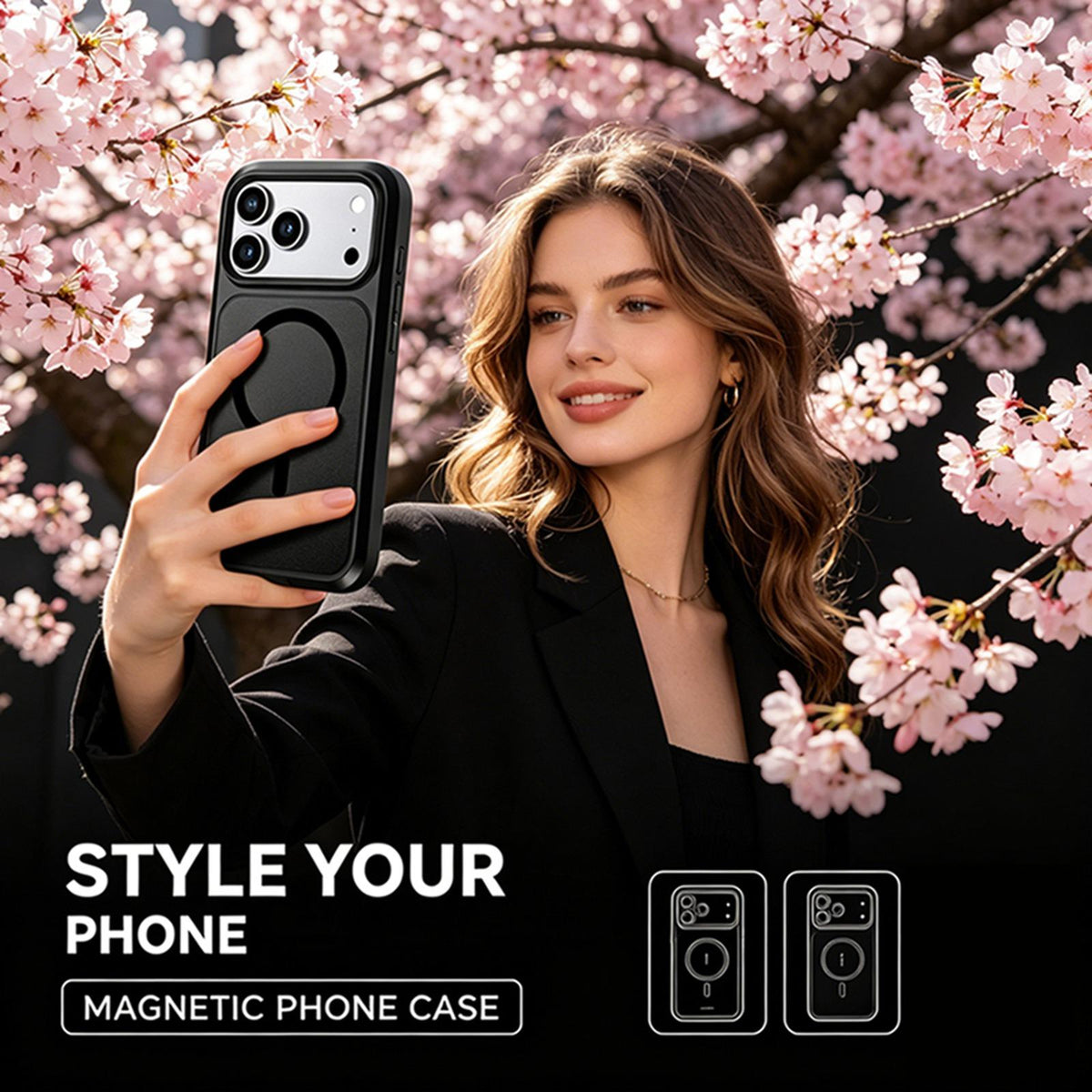 Compatible with iPhone 18 Pro Max Silicone Magnetic Anti-drop Protective Phone Case - Black + Black