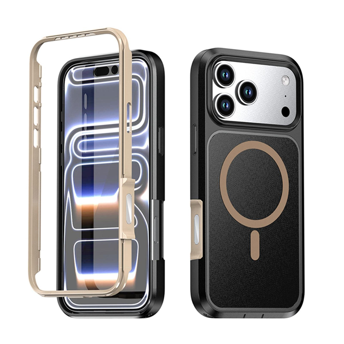 Compatible with iPhone 18 Pro Max Silicone Magnetic Anti-drop Protective Phone Case - Black + Gold