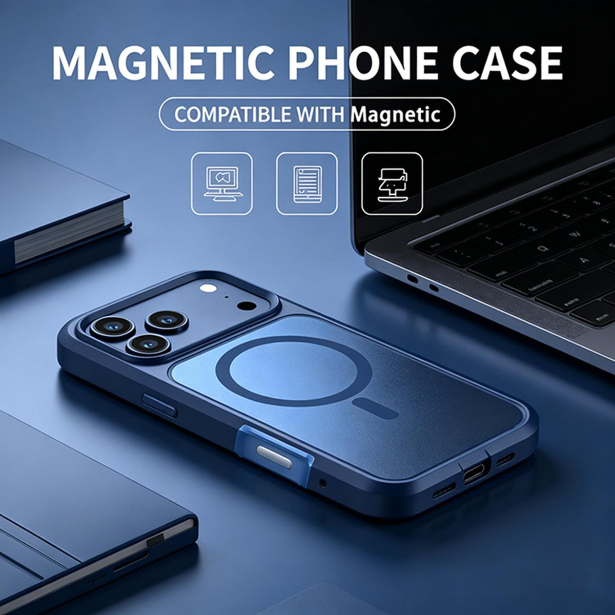 Compatible with iPhone 18 Pro Max Silicone Magnetic Anti-drop Protective Phone Case - Blue