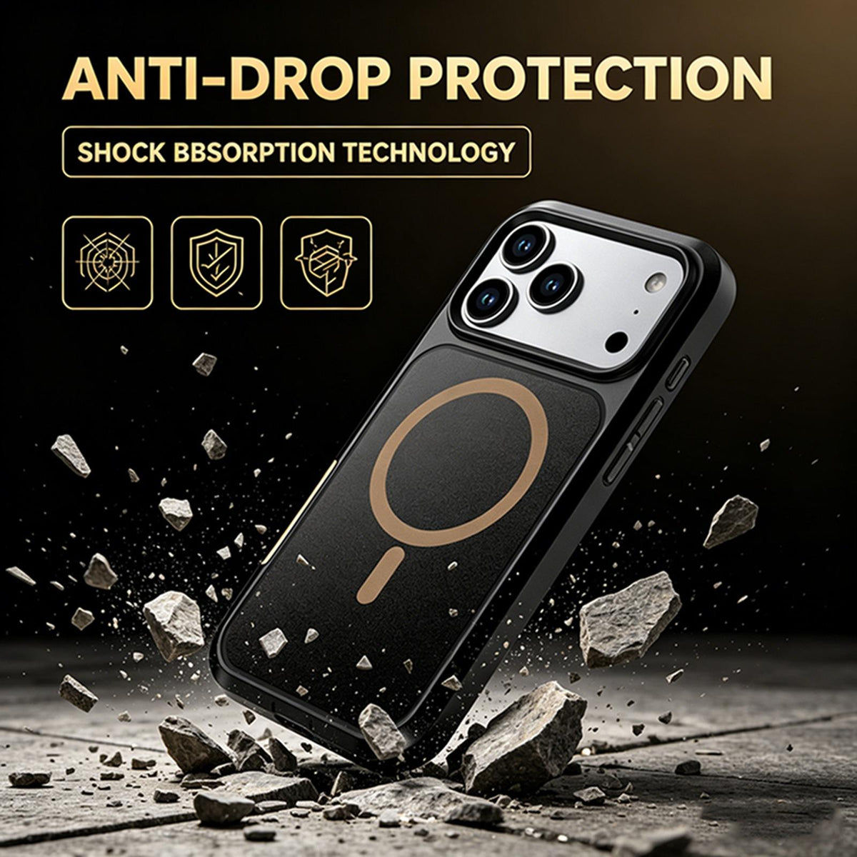Compatible with iPhone 18 Pro Silicone Magnetic Anti-drop Protective Phone Case - Black + Gold