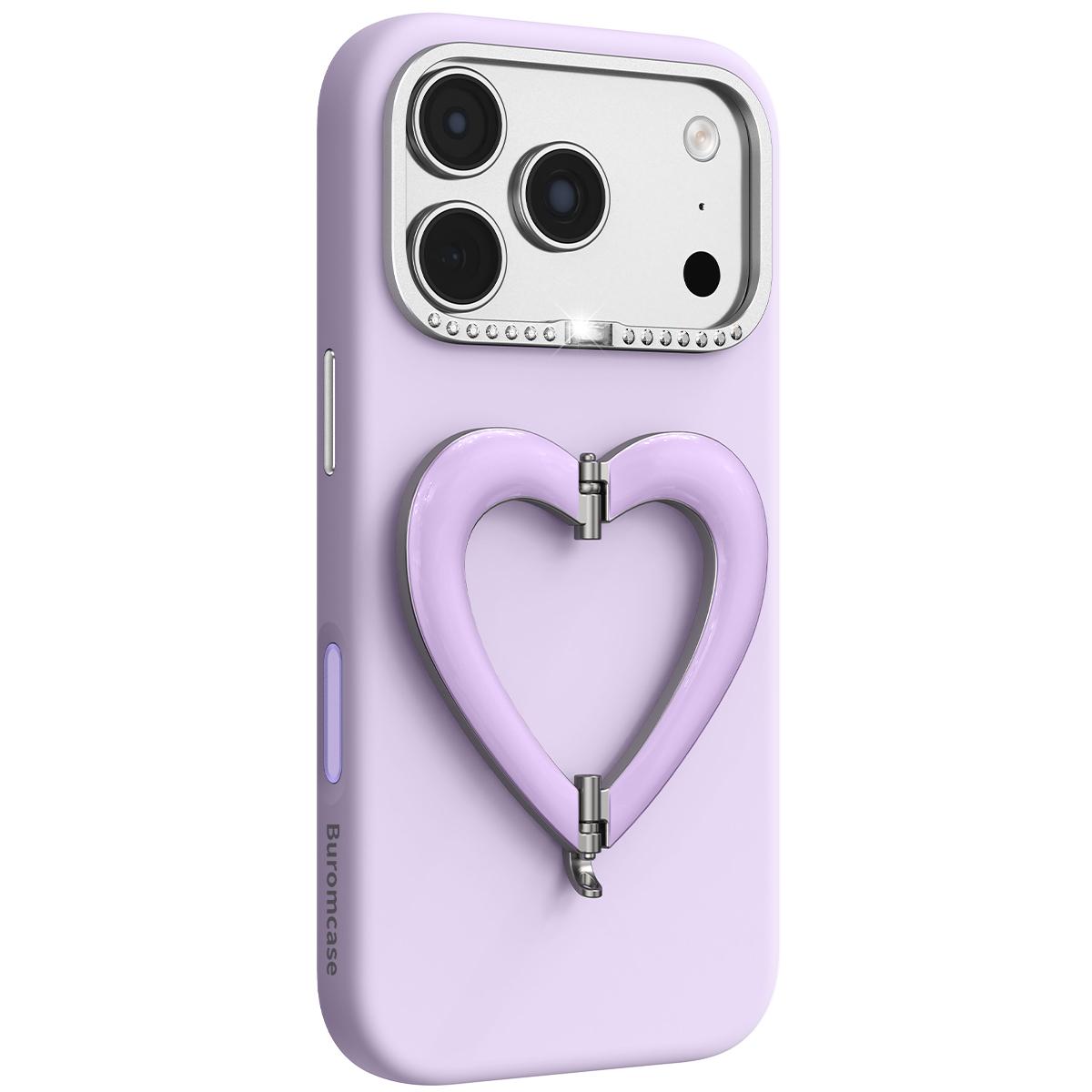 Compatible with iPhone 18 Pro Liquid Silicone Metal Heart-Shaped Kickstand Phone Case - Purple