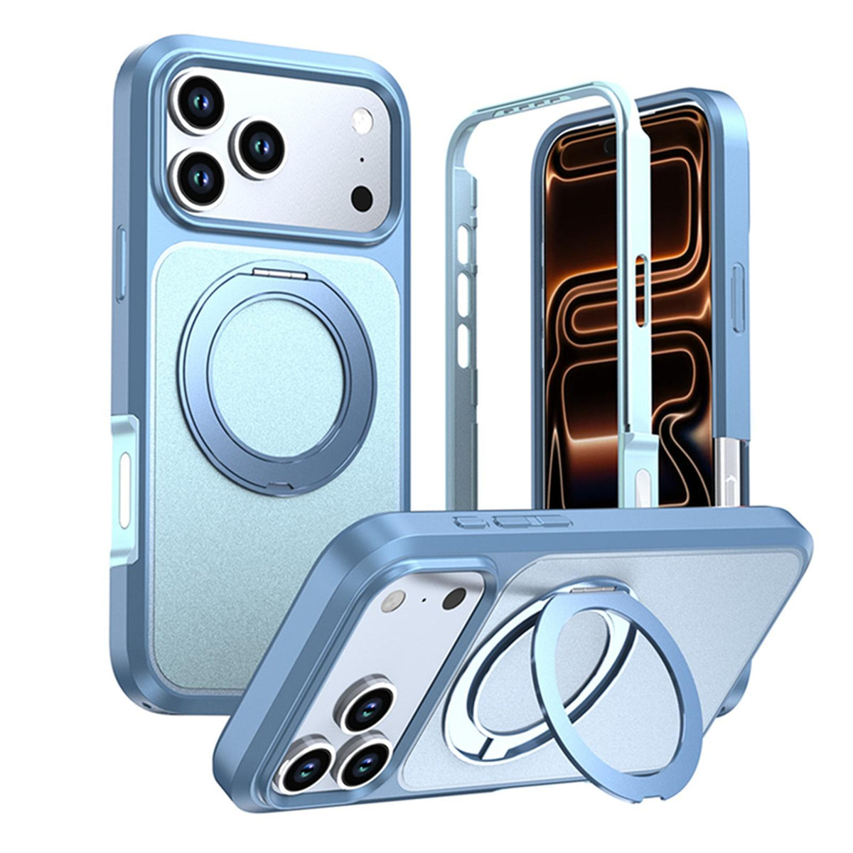 Compatible with iPhone 18 Pro Max Silicone Magnetic Anti-drop Protective Phone Case with 360 Rotating Holder - Ice Blue