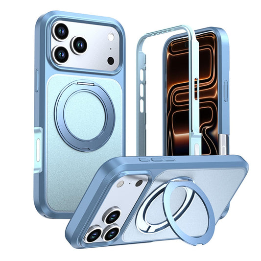 Compatible with iPhone 18 Pro Max Silicone Magnetic Anti-drop Protective Phone Case with 360 Rotating Holder - Ice Blue