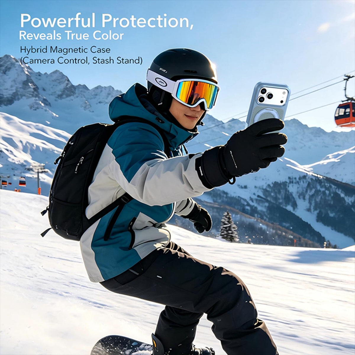 Compatible with iPhone 18 Pro Max Silicone Magnetic Anti-drop Protective Phone Case with 360 Rotating Holder - Ice Blue