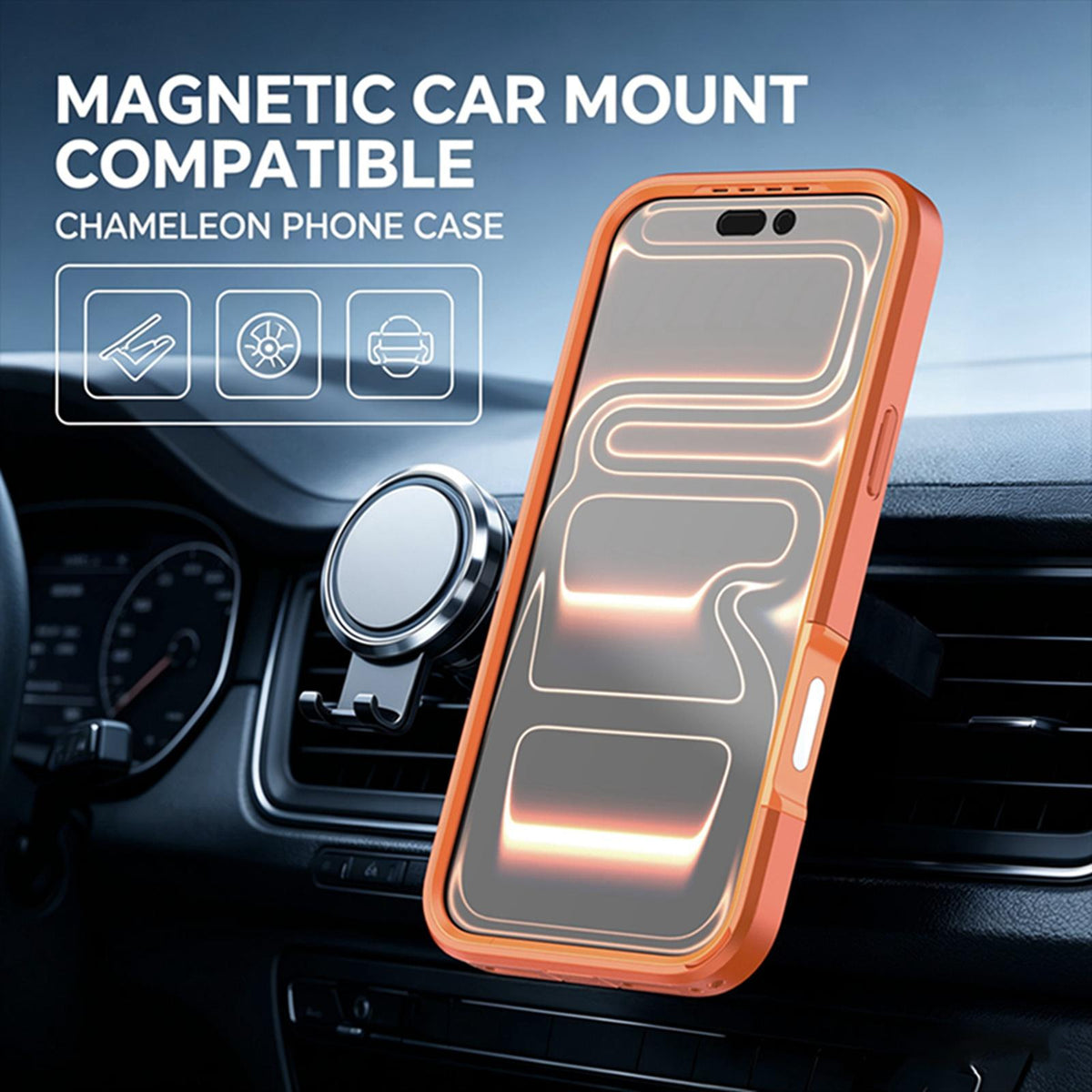 Compatible with iPhone 18 Pro Max Silicone Magnetic Anti-drop Protective Phone Case with 360 Rotating Holder - Orange