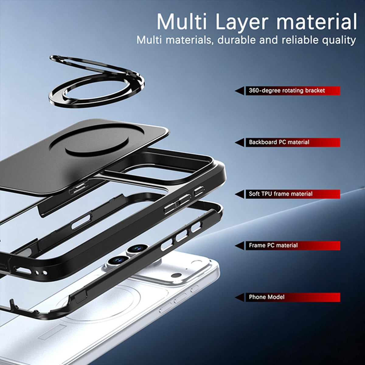 Compatible with iPhone 18 Pro Max Silicone Magnetic Anti-drop Protective Phone Case with 360 Rotating Holder - Black