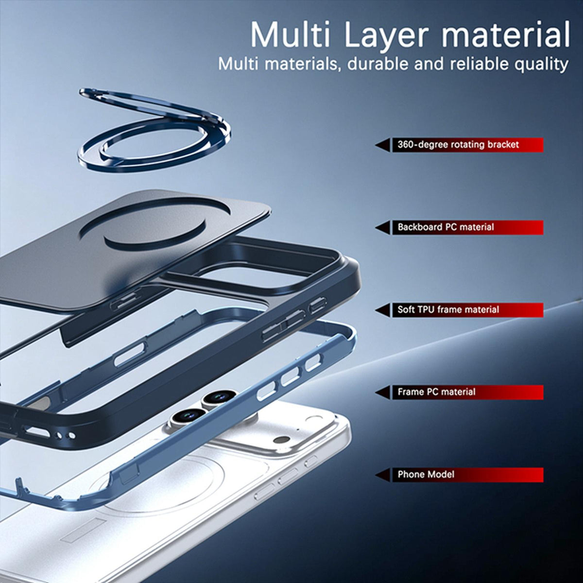 Compatible with iPhone 18 Pro Max Silicone Magnetic Anti-drop Protective Phone Case with 360 Rotating Holder - Blue
