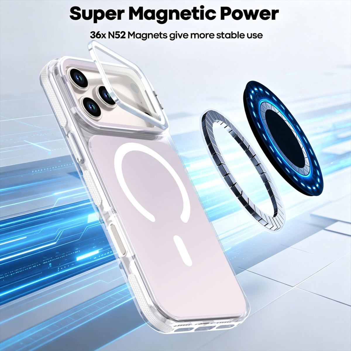 Compatible with iPhone 18 Pro Max Chameleon Gen2 Lens Cover Kickstand Magnetic Phone Case - White