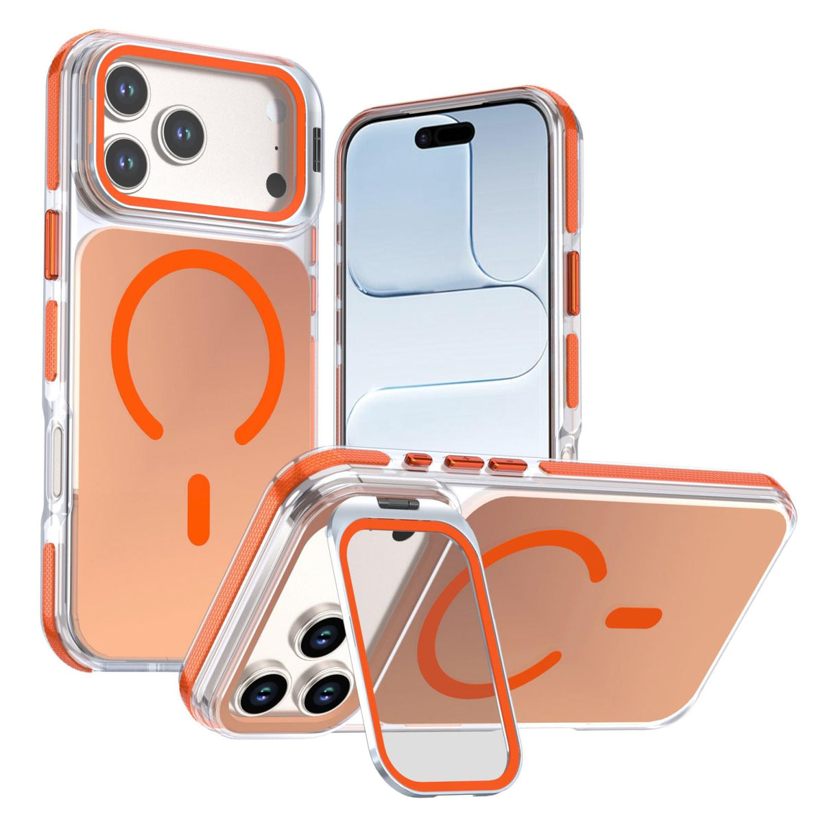 Compatible with iPhone 18 Pro Max Chameleon Gen2 Lens Cover Kickstand Magnetic Phone Case - Orange