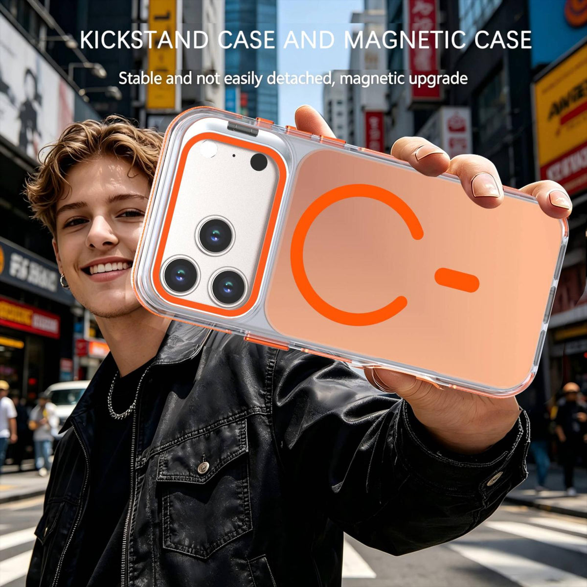 Compatible with iPhone 18 Pro Chameleon Gen2 Lens Cover Kickstand Magnetic Phone Case - Orange