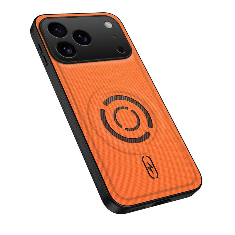 Compatible with iPhone 18 Pro Max WANLONFENG Tech Fabric Texture Magnetic PC Dual-Layer TPU Phone Case - Orange