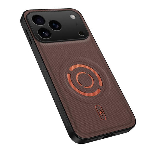 Compatible with iPhone 18 Pro Max WANLONFENG Tech Fabric Texture Magnetic PC Dual-Layer TPU Phone Case - Coffee