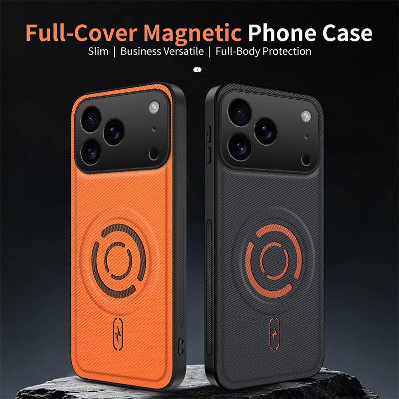 Compatible with iPhone 18 Pro Max WANLONFENG Tech Fabric Texture Magnetic Phone Case with 2pcs Screen Films - Coffee