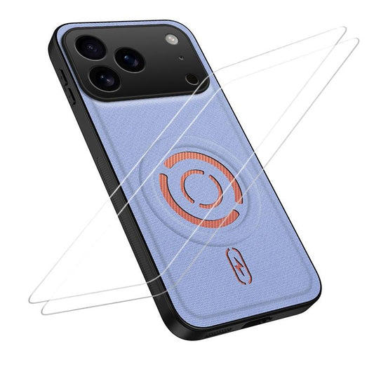 Compatible with iPhone 18 Pro Max WANLONFENG Tech Fabric Texture Magnetic Phone Case with 2pcs Screen Films - Blue