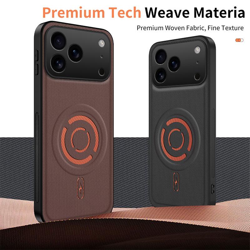 Compatible with iPhone 18 Pro Max WANLONFENG Tech Fabric Texture Magnetic Phone Case with 2pcs Screen Films - Green