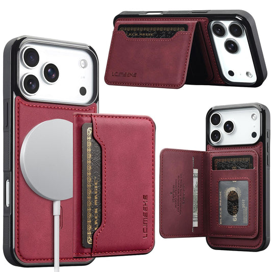 Compatible with iPhone 18 Pro Max & 17 Pro Max LC.IMEEKE L7 Series RFID Card Bag Magnetic Phone Case - Red