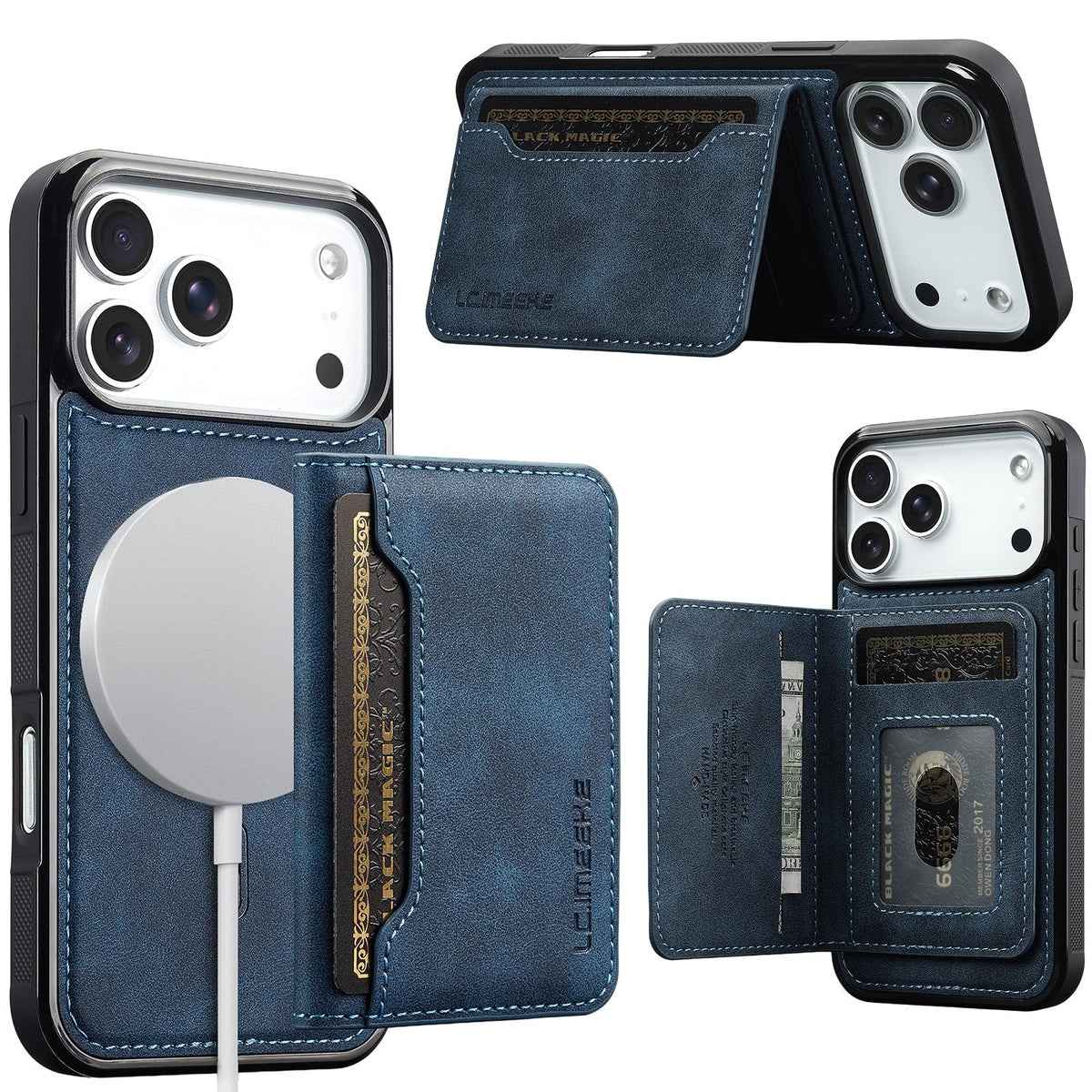 Compatible with iPhone 18 Pro Max & 17 Pro Max LC.IMEEKE L7 Series RFID Card Bag Magnetic Phone Case - Blue
