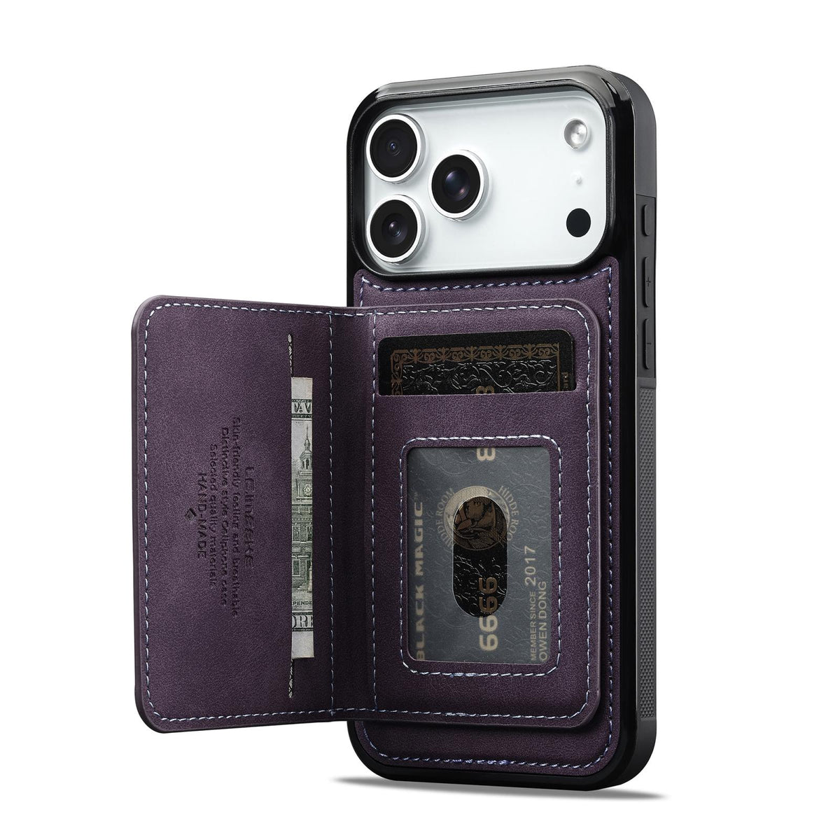 Compatible with iPhone 18 Pro Max & 17 Pro Max LC.IMEEKE L7 Series RFID Card Bag Magnetic Phone Case - Purple