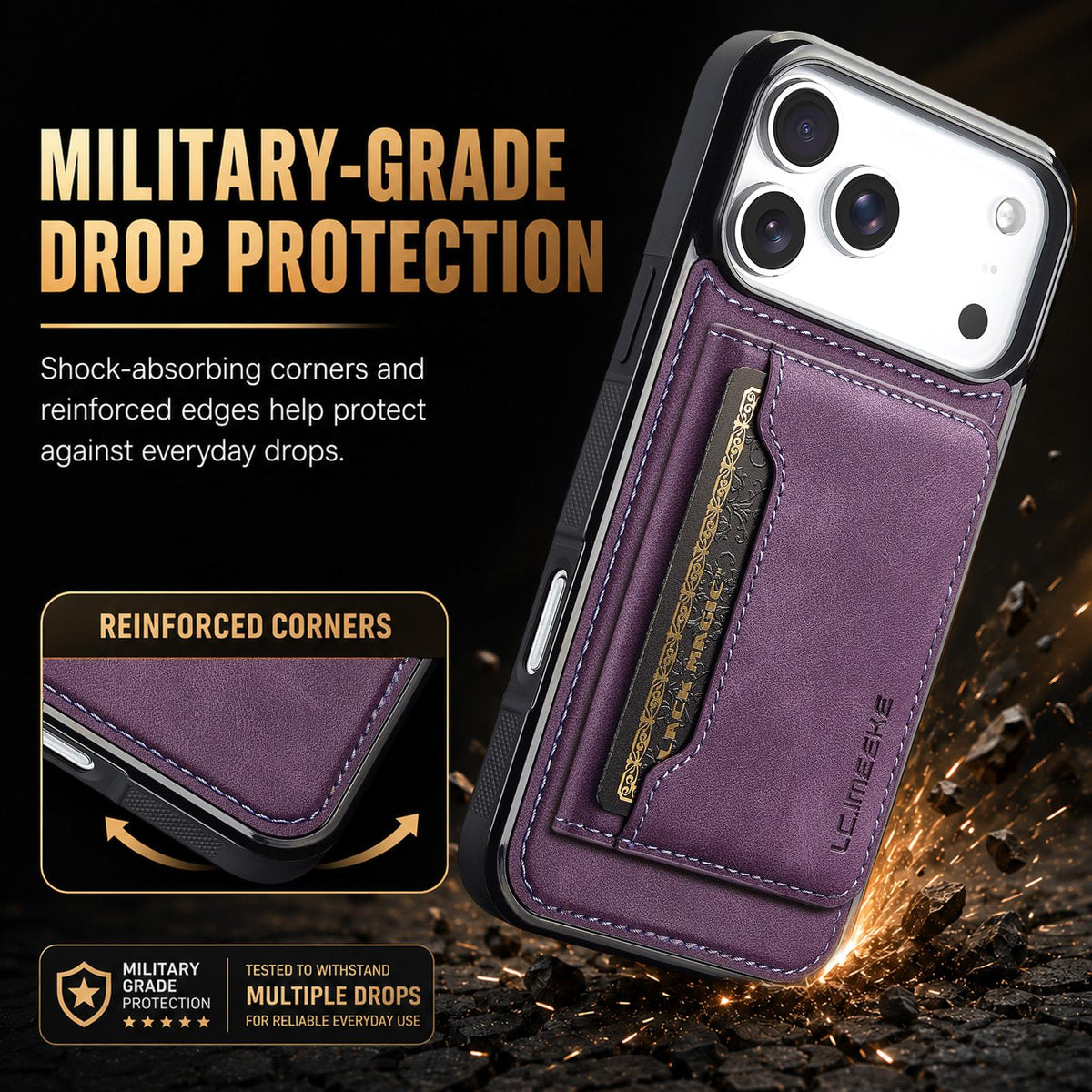 Compatible with iPhone 18 Pro Max & 17 Pro Max LC.IMEEKE L7 Series RFID Card Bag Magnetic Phone Case - Purple