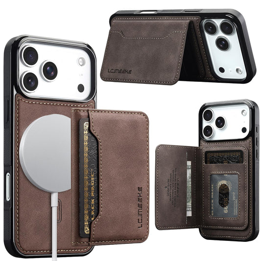 Compatible with iPhone 18 Pro Max & 17 Pro Max LC.IMEEKE L7 Series RFID Card Bag Magnetic Phone Case - Coffee