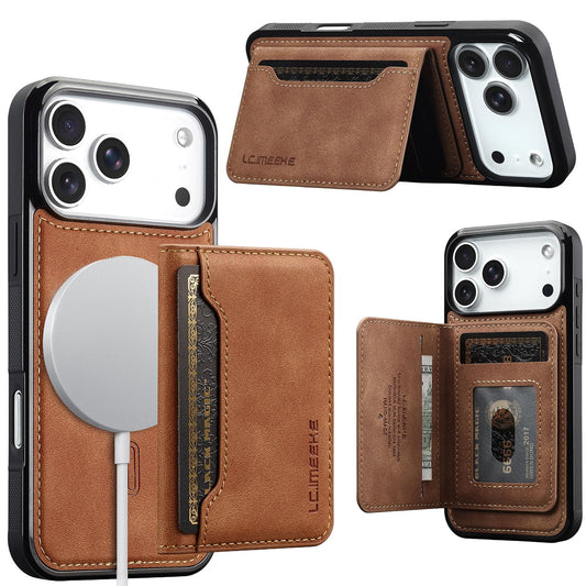 Compatible with iPhone 18 Pro Max & 17 Pro Max LC.IMEEKE L7 Series RFID Card Bag Magnetic Phone Case - Brown