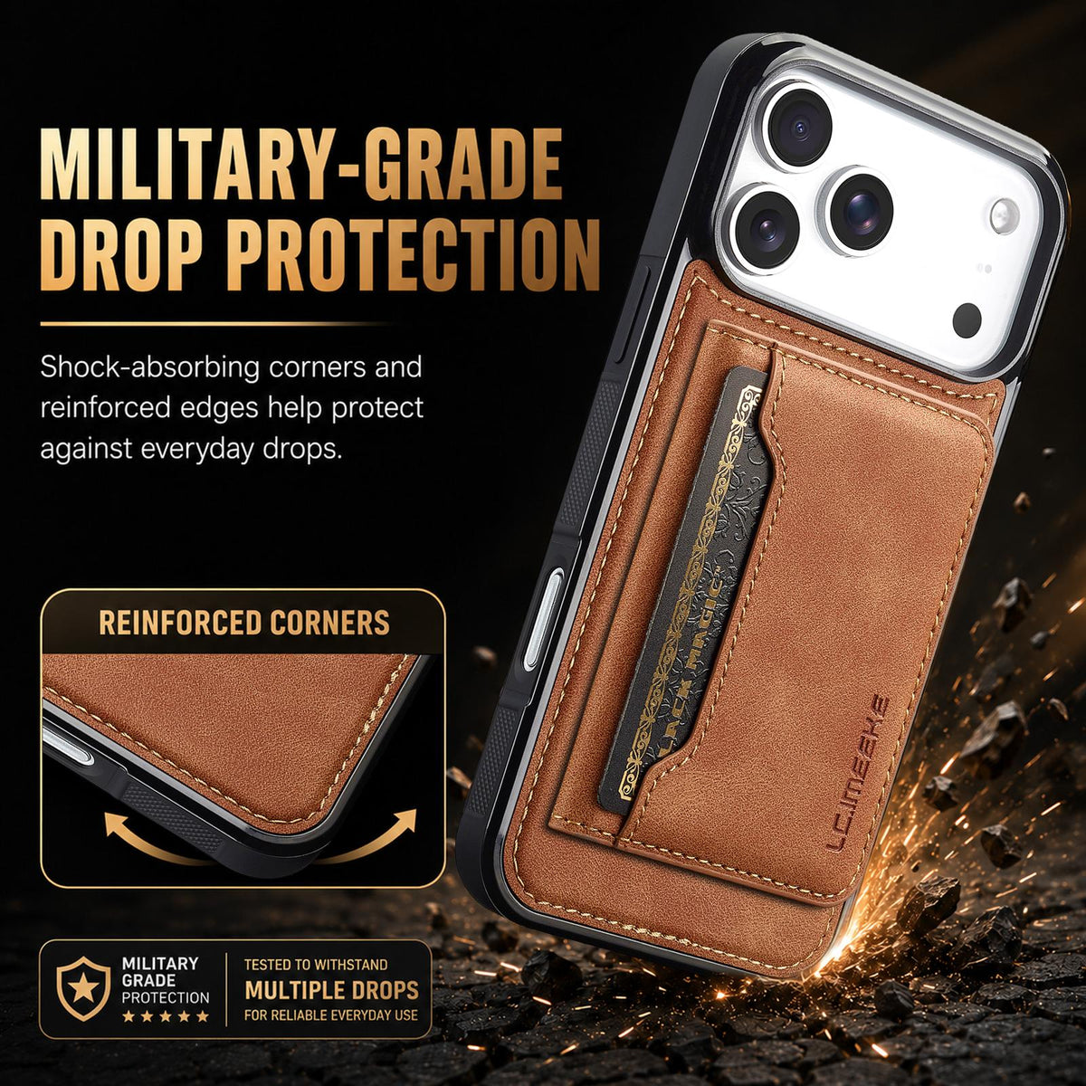 Compatible with iPhone 18 Pro Max & 17 Pro Max LC.IMEEKE L7 Series RFID Card Bag Magnetic Phone Case - Brown