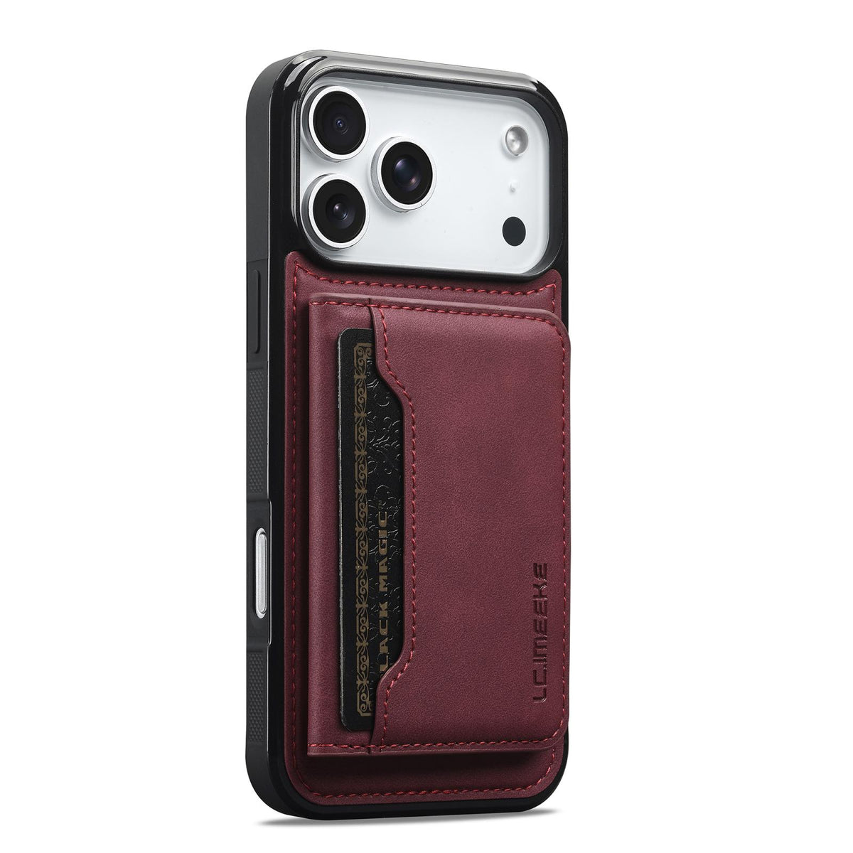 Compatible with iPhone 18 Pro & 17 Pro LC.IMEEKE L7 Series RFID Card Bag Magnetic Phone Case - Red