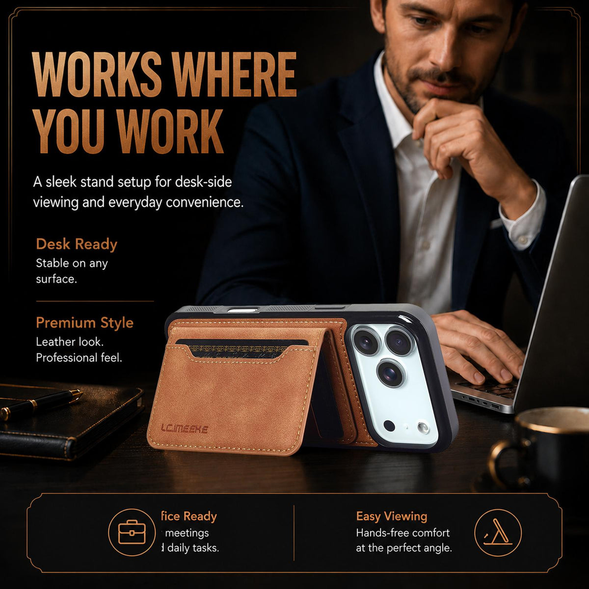 Compatible with iPhone 18 Pro & 17 Pro LC.IMEEKE L7 Series RFID Card Bag Magnetic Phone Case - Brown
