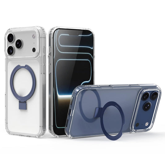 Compatible with iPhone 18 Pro Max & 17 Pro Max Four-corner Airbag Shockproof Acrylic PC Phone Case with Holder - Dark Blue