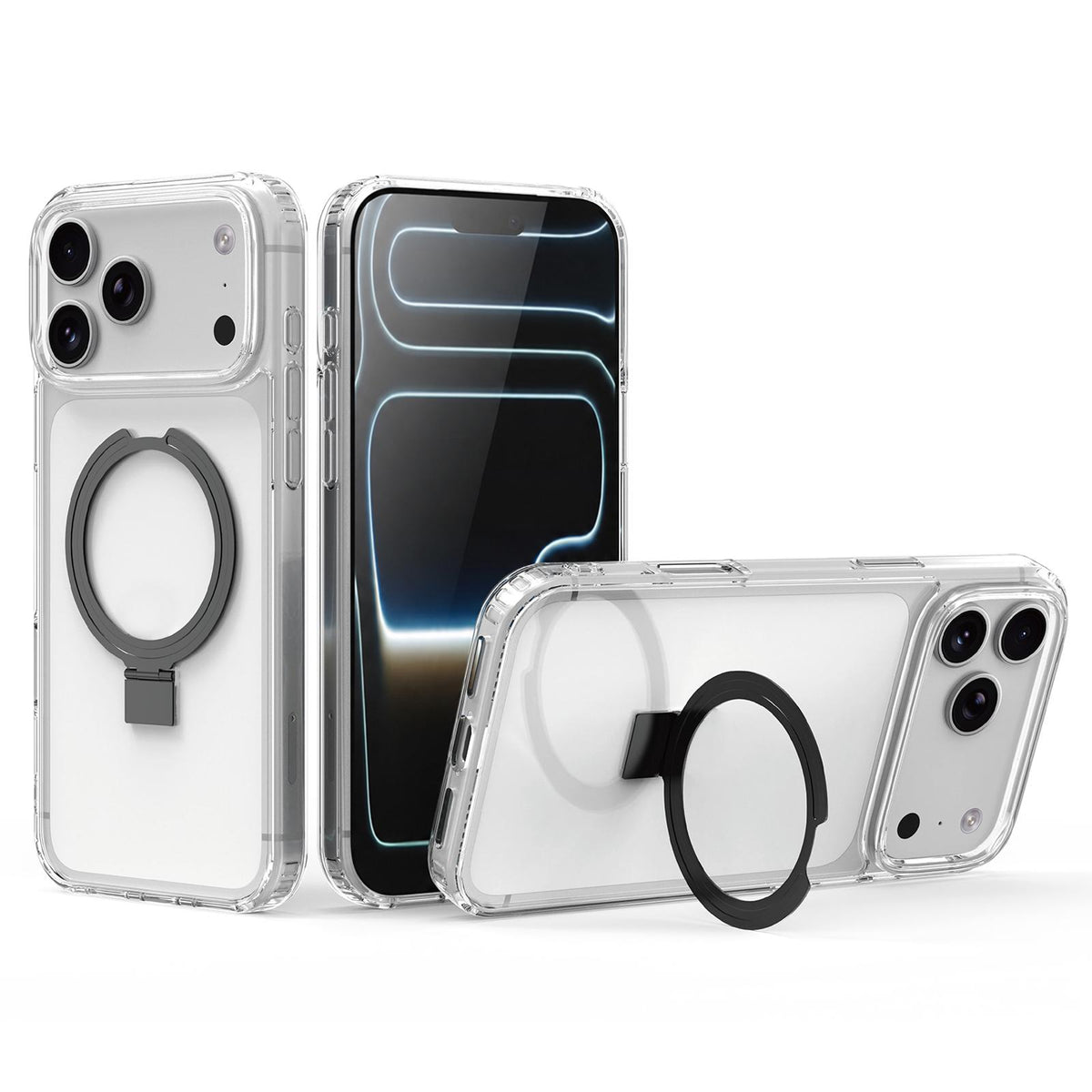 Compatible with iPhone 18 Pro & 17 Pro Four-corner Airbag Shockproof Acrylic PC Phone Case with Holder - Black