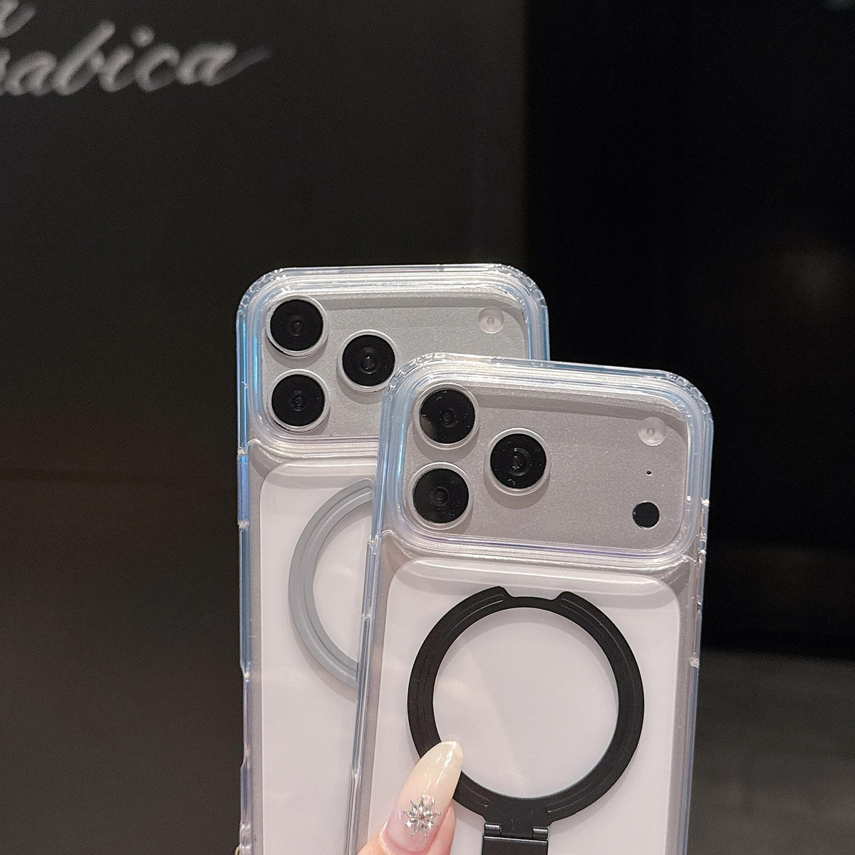 Compatible with iPhone 18 Pro Max & 17 Pro Max Four-corner Airbag Shockproof Acrylic PC Phone Case with Holder - Titanium Gray