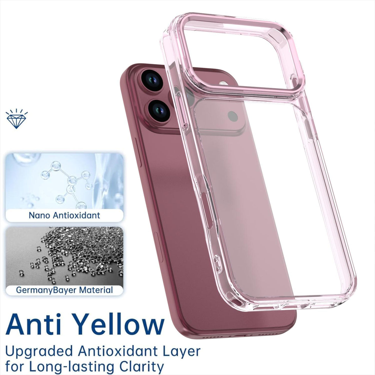 Compatible with iPhone 18 Pro Shine High Transparency Acrylic Phone Case - Pink