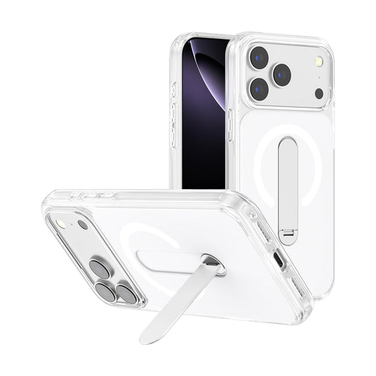 Compatible with iPhone 18 Pro Max Generation Color Block Silicone Magnetic Phone Case with 360 Degrees Holder - White
