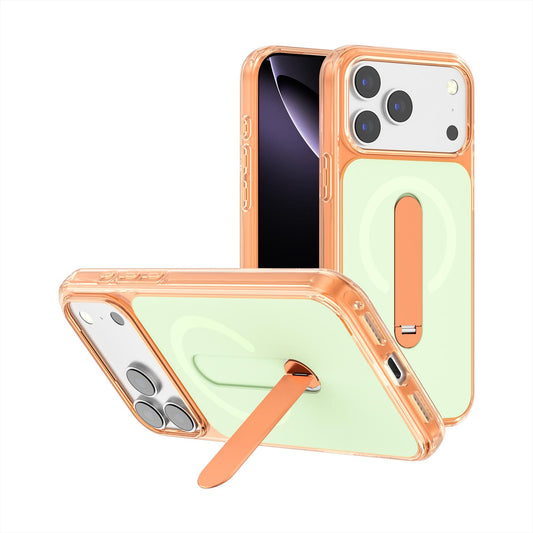 Compatible with iPhone 18 Pro Max Generation Color Block Silicone Magnetic Phone Case with 360 Degrees Holder - Orange