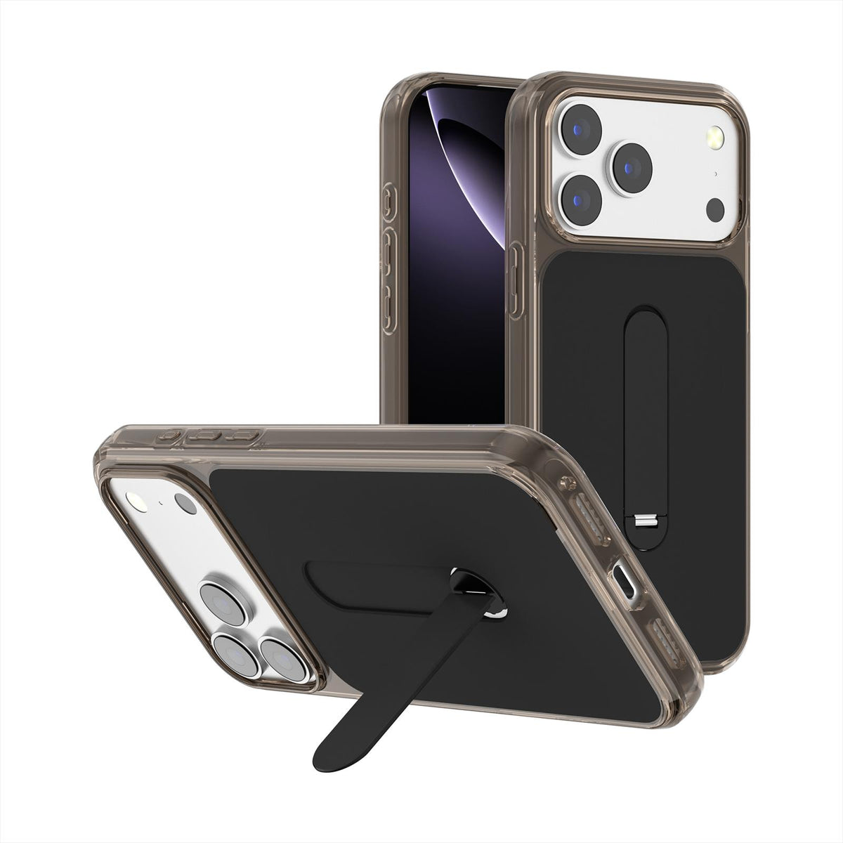 Compatible with iPhone 18 Pro Max Generation Color Block Silicone Magnetic Phone Case with 360 Degrees Holder - Black