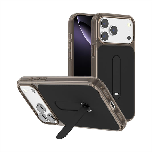 Compatible with iPhone 18 Pro Max Generation Color Block Silicone Magnetic Phone Case with 360 Degrees Holder - Black