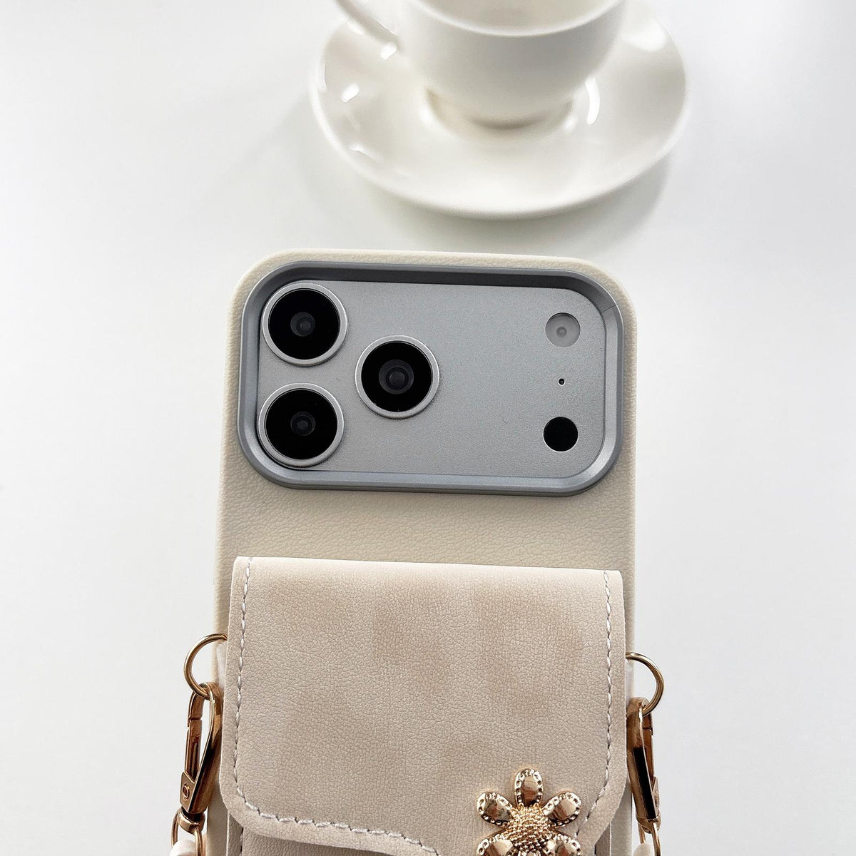 Compatible with iPhone 18 Pro Max Leather Leopard Print Card Bag Phone Case with Crossbody Chain - Brown