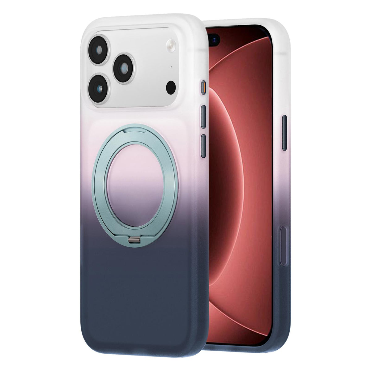 Compatible with iPhone 18 Pro Twilight Gradient 360 rotation Holder Magnetic Phone Case - Snowy Scenery