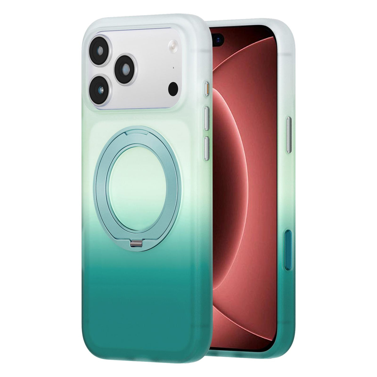 Compatible with iPhone 18 Pro Twilight Gradient 360 rotation Holder Magnetic Phone Case - Sky Cyan
